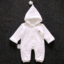 Newborn winter coat cotton thickened warm outerwear Baby full moon coral velvet soft and cute one-piece