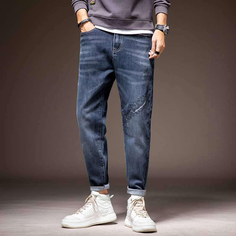 2021 autumn and winter new jeans trend casual all-match elastic youth tide brand loose Korean version small feet harem pants