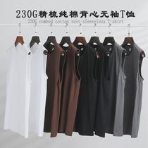 2023 heavy spring and summer waistcoat sleeveless vest mens pure cotton loose round neck vest fitness sports mens t-shirt base