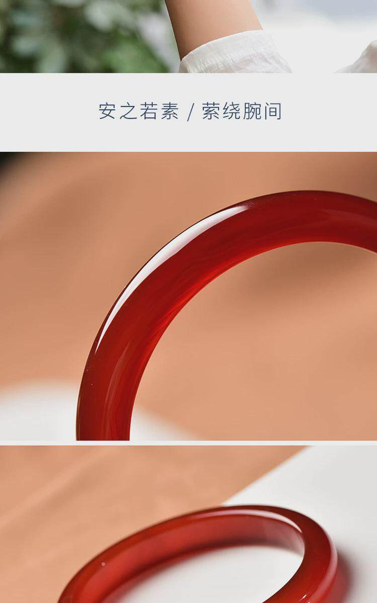 шкатулка a货巴西红玛瑙细圆条玉镯子红玉髓复古版女款纯红手镯直播货源