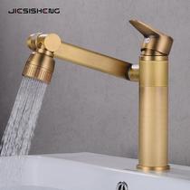 All-copper black wash basin hot and cold faucet wash basin mechanical arm antique above counter basin universal rotating faucet