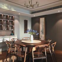 Su Mao black walnut round dining table home new Chinese dining table solid wood round table simple round dining table and chair combination