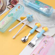 304 childrens tableware cartoon fork spoon and chopsticks baby learning to eat training chopsticks outdoor travel portable tableware set