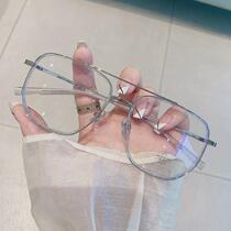 Face-revealing anti-blue light Korean version of transparent small degree round face glasses for men radiation-proof glasses for women with myopia double-beam trendy matching