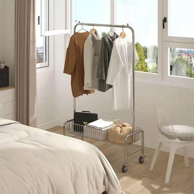 Huixian floor-standing clothes rack mobile multi-function storage rack clothing store display rack internet celebrity bedroom with basket storage