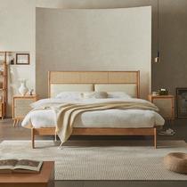 Rattan craftsman Japanese style all solid wood rattan bed modern and simple 1 8 meter large bed 1 5 meter master bedroom rattan double bed