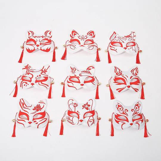 Handbemalte Fuchs-Halbgesichtsmaske Katze zweidimensionale Animation männlicher und weiblicher Gesichts-Make-up-Tanzfuchs-Dämonenmaske im alten Stil im chinesischen Stil