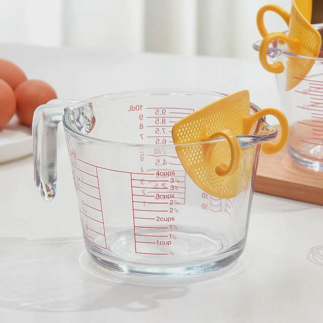 Egg beating bowl rice-drawing artifact glass egg liquid filter bowl baking filter measuring cup multifunction rice-drawing filter