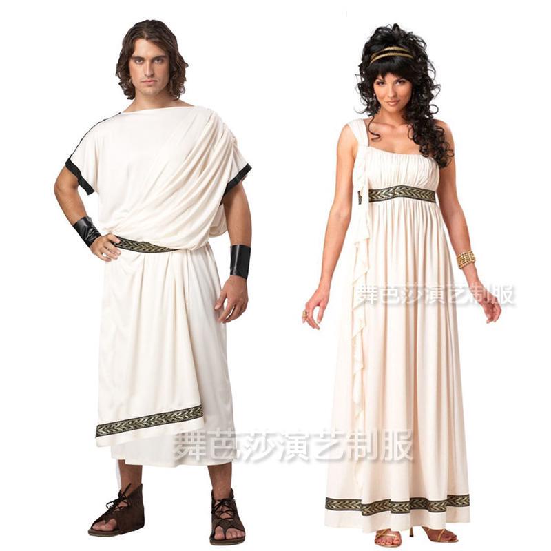 Ancient Roman Clothing Couple's Outfits White Toga Robes for Men and Women Traditional Roman Clothing Greek Clothing Stage Costumes Ancient Roman Clothing Couple's Outfits White Toga Robes for Men and Women Traditional Roman Clothing Greek Clothing Stage Costumes