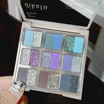 Blue and Purple Contrast Small Smoky Klein Blue Eighteen-Color Eyeshadow Palette Blue Pearlescent Portable Play Makeup Niche Stage