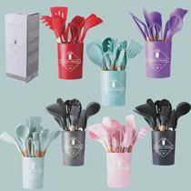 Cooking non-stick pot storage bucket silicone kitchen utensil set 12-piece wooden handle kitchen utensils silicone spatula spoon silicone kitchen utensils