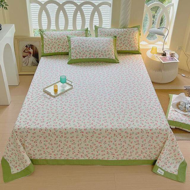 Pure cotton old coarse cloth bed sheet single piece 100 cotton three-piece set single cotton linen dormitory bed single pillowcase 2 floral