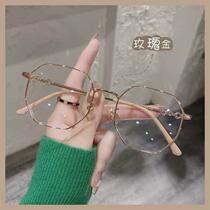 Douyins popular anti-blue light flat glasses for women eye protection gold wire glasses frames face-shaping small internet celebrity polygonal glasses