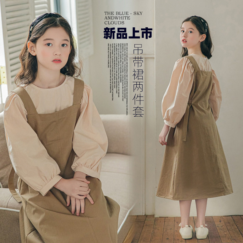 South Korean girl suit skirt Autumn new CUHK child Han version retro foreign dress bag Skirt Field Wind two sets