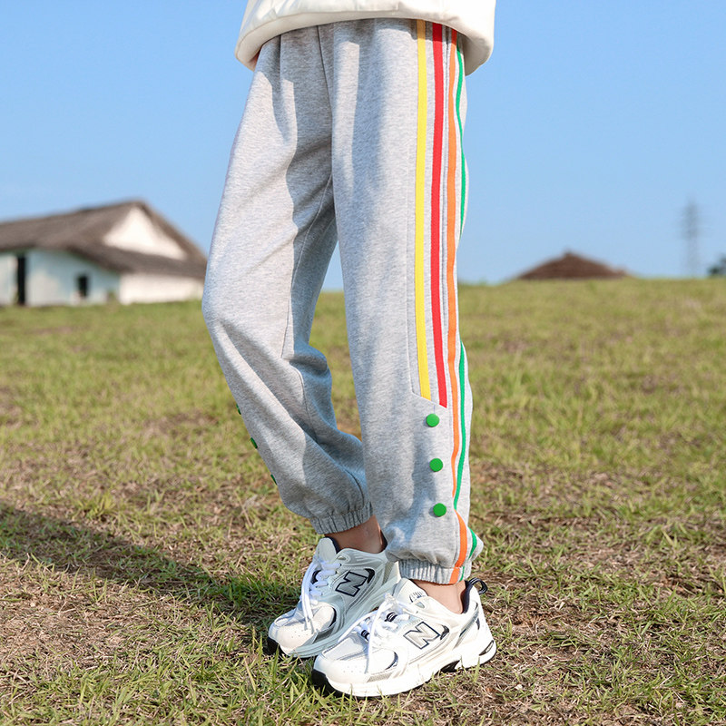 South Korea Girl Autumn Winter Pants 2021 New Casual Foreign Pie Loose in Rainbow Sport pants CUHK Scout pants