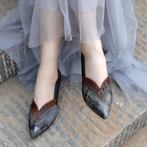 Detox home slim and retro first layer cowhide shoes pointed toe elegant womens leather medium thick heel shallow mouth womens shoes