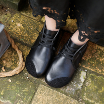 Detoxiger Asymmetry Woven Beauty Cow Leather Retro Women Shoes Genuine Leather Low Heel Short Boots Children Spring Autumneled Cotton Shoes Gush