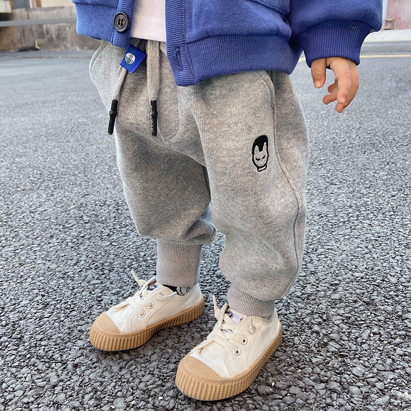 Baby pants Spring and autumn men's guard pants winter two or three years old children's gray sports casual plus fleece pants boys autumn wear tide