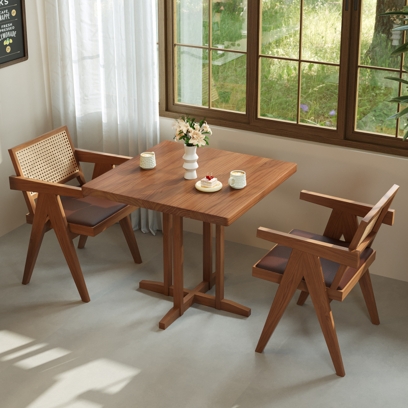 Trendy Restaurant Check-In Spot, All-Solid Wood Dining Table, Dessert Milk Tea Coffee Small Square Table, Homestay Dining Table and Chair Set 1092