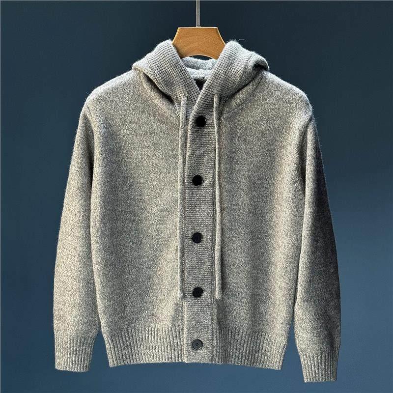 American-Style Hooded Button-Up Knit Sweater Jacket for Men and Women, Autumn and Winter, Lazy Style, Thickened Couple Sweater, Casual Pullover Sweatshirt