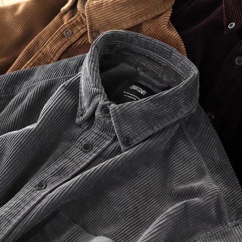 American Retro Heavy Corduroy Long-Sleeved Shirt for Men, Spring and Autumn Loose Casual Versatile Workwear High-End Jacket