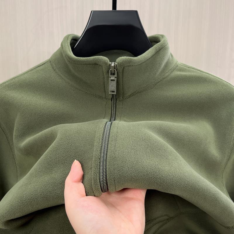 Work-Wear Double-Sided Fleece Sweatshirt Men's Cardigan Jacket Autumn and Winter Large Size Fleece Warm Stand-Up Collar Jacket