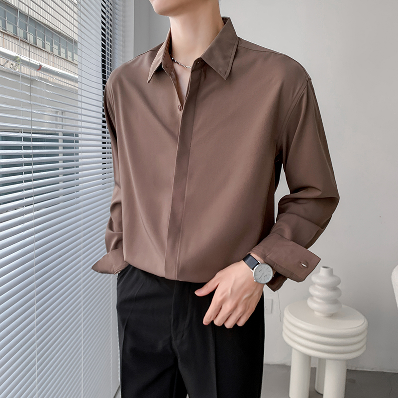 Drapey Ice Silk Long-Sleeve Shirt, Summer Light Mature Style Men's Inner Wear, No-Iron Shirt, High-End Bf Casual Cool Top