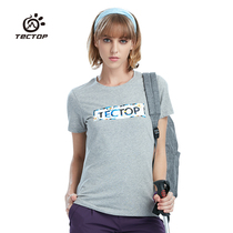 teccoop exploits outdoor sports T-shirt female short sleeve summer suction sweaty breathable cotton with cotton light elastic clothes loose short sleeves