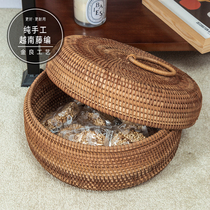 Candy box with separate cover hand-made boutique snack box covered living room rattan tea pot coffee table storage basket