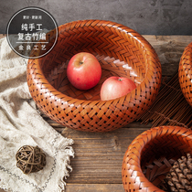 Retro household bamboo basket round basket desktop bamboo snack basket hand-woven dried fruit storage basket bamboo products