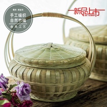 Bamboo woven basket with lid bamboo products Bamboo woven Home Bamboo woven products Tie baskets out of Baishen Bamboo woven basket
