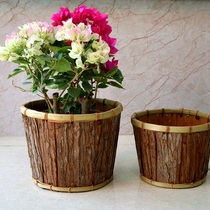 Hand woven bark flower pot round green plant flower basket indoor flower rectangular flower shelf American countryside gardening decoration