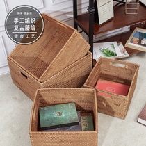 American storage basket Vietnamese Real rattan basket basket put Cabinet high-end hand-woven basket grocery basket coffee table right angle rattan basket