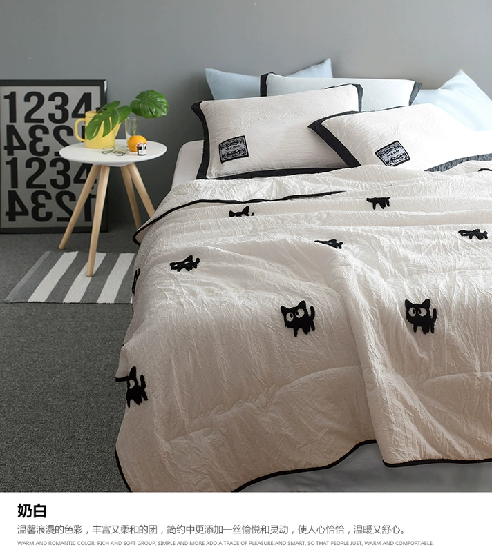 Hàn Quốc mùa hè điều hòa không khí là mùa hè mát mẻ rửa sạch bông mùa hè duy nhất đôi quilt màu khăn rắn thêu mèo lõi chăn cotton trần bông	