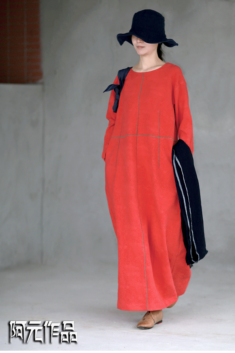D724 Một Nhân Dân Tệ công trình thiết kế gốc váy mùa thu và mùa đông đỏ linen một từ trên đầu gối dài váy quần áo của phụ nữ mẫu váy xòe liền thân đẹp