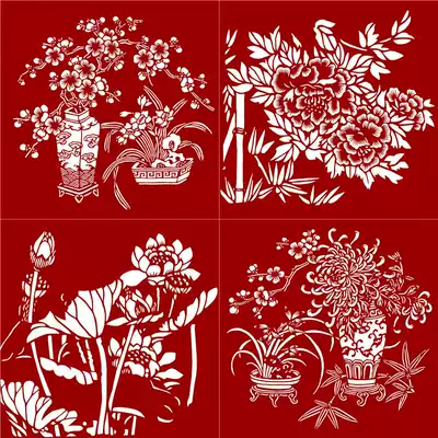 HN44 Mei Lan bamboo chrysanthemum handmade paper-cutting Chinese characteristics craft paper carving manuscript design school paper-cutting black and white printing