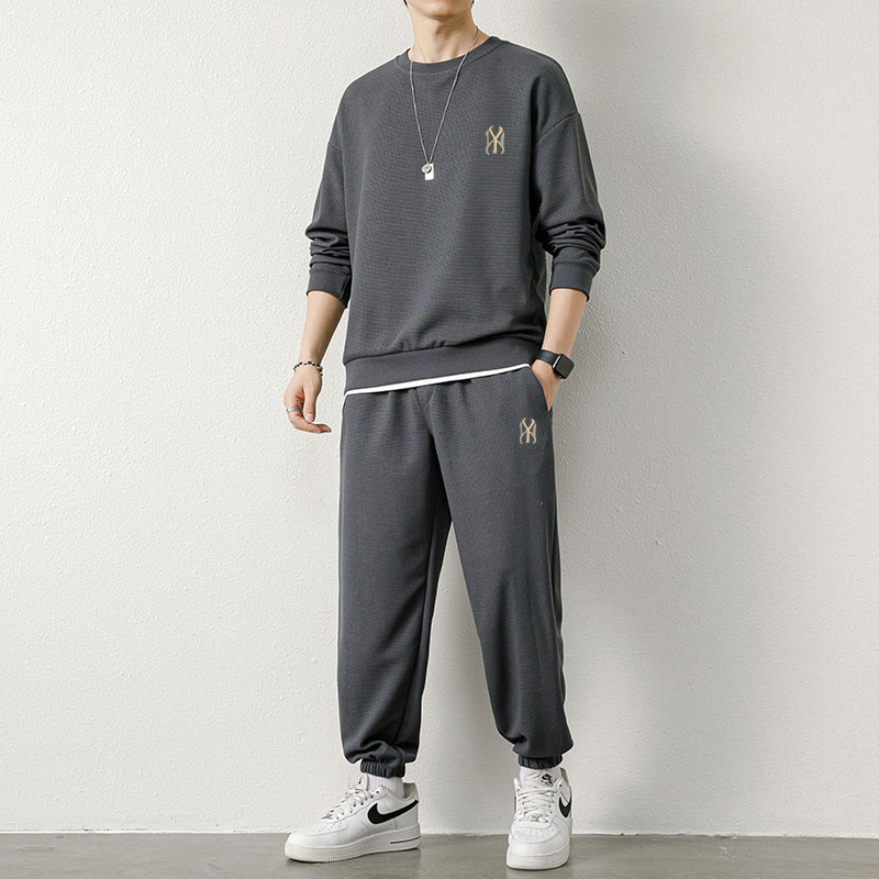 Men's Pajamas, Long-Sleeved, Spring and Autumn, Thin, Youth Trendy, Can Be Worn Outside, Loose Waffle Home Wear, Sports Suit