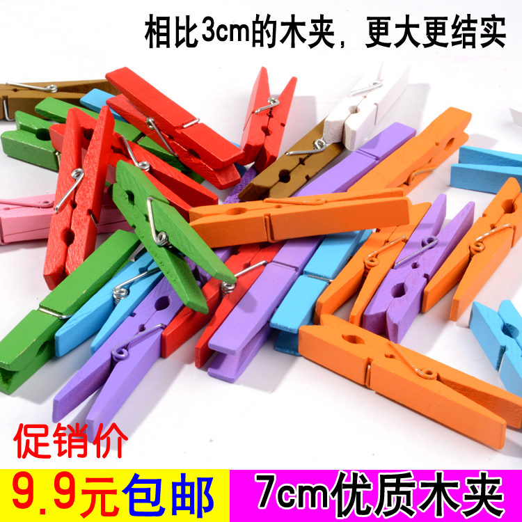 7cm large number of coloured wooden clips DIY children handmade material wood clips for photo clip Hemp Rope Wooden Clip
