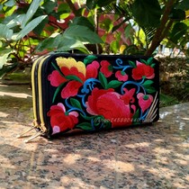  Hot-selling new Yunnan embroidery fabric wallet ethnic style embroidery bag womens double zipper Chinese style clutch bag