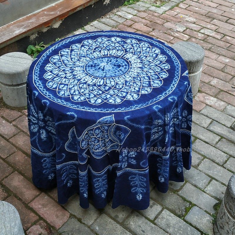 Yunnan Dali Bai Family Handmade Zazhen Roundtable Wax Dyeing to Old Foreign Chinese Fenghai Tea Cover Clothes