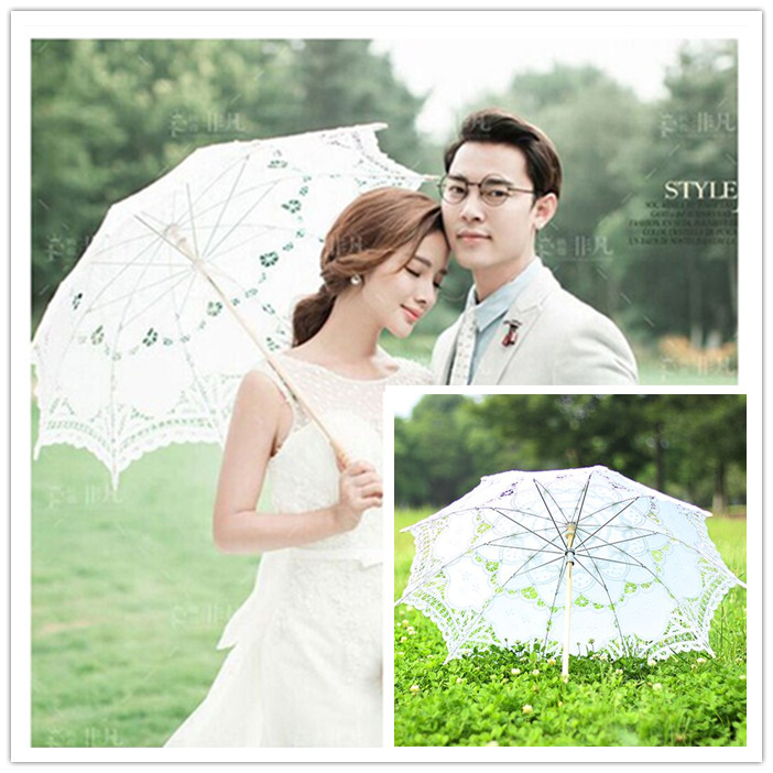 White Lace Umbrella Princess Little Ocean Umbrella Photo Props Wedding Embroidered Wedding Dresses Lace Fa-style European-style children retro