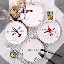 Cartoon airplane ceramic plate subnet red ins creative cake snack plate home steak plate Western plate