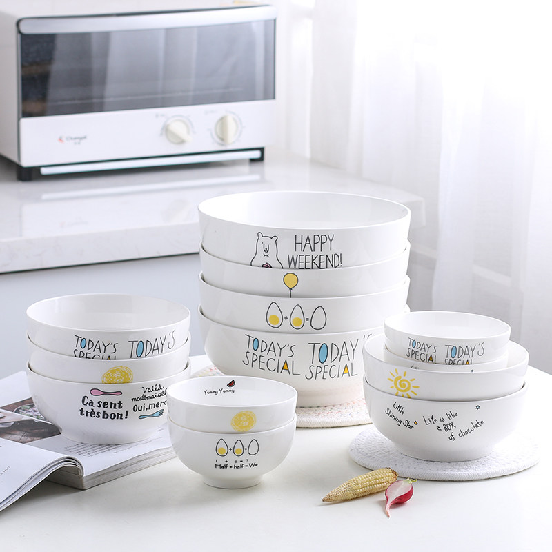 Japanese noodle bowl ceramic round bowl creative tableware students eat rice bowl household salad bowl dessert bowl big soup bowl