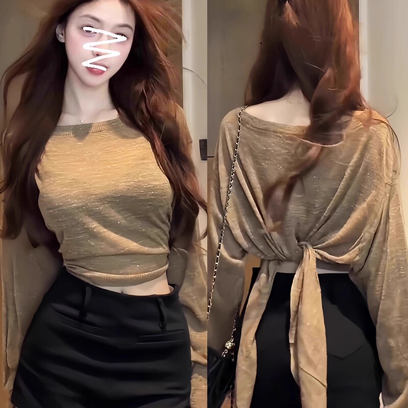 Irregular Design with Tie Waist, Long-Sleeved Sun-Protective T-Shirt, 2026 Spring/Summer New Style, Slimming Top for Women