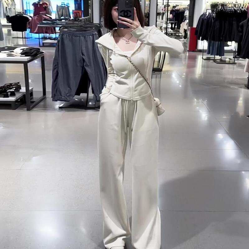 2026 Spring New Fashion Casual Sports Suit Hooded Long Sleeve Cardigan Jacket + Slimming Wide Leg Pants for Women