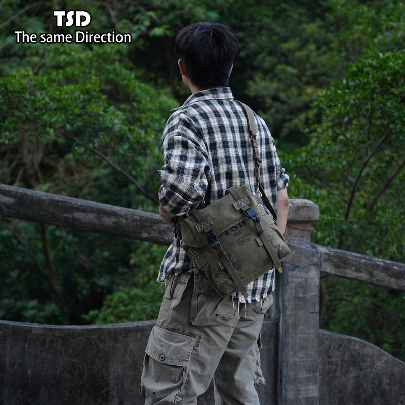 Tsd Leather Goods 580g Heavy Canvas Multi-Layer Composite Craftsmanship Military Camera Bag Crossbody Shoulder Bag for Men 8435