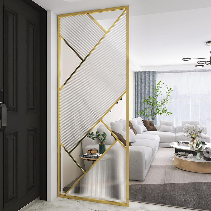 Stainless steel Changhong glass screen Nordic modern light and luxurious livingroom entrance into the house Xuanguan Metal iron Art Deco Decorative Partition Wall