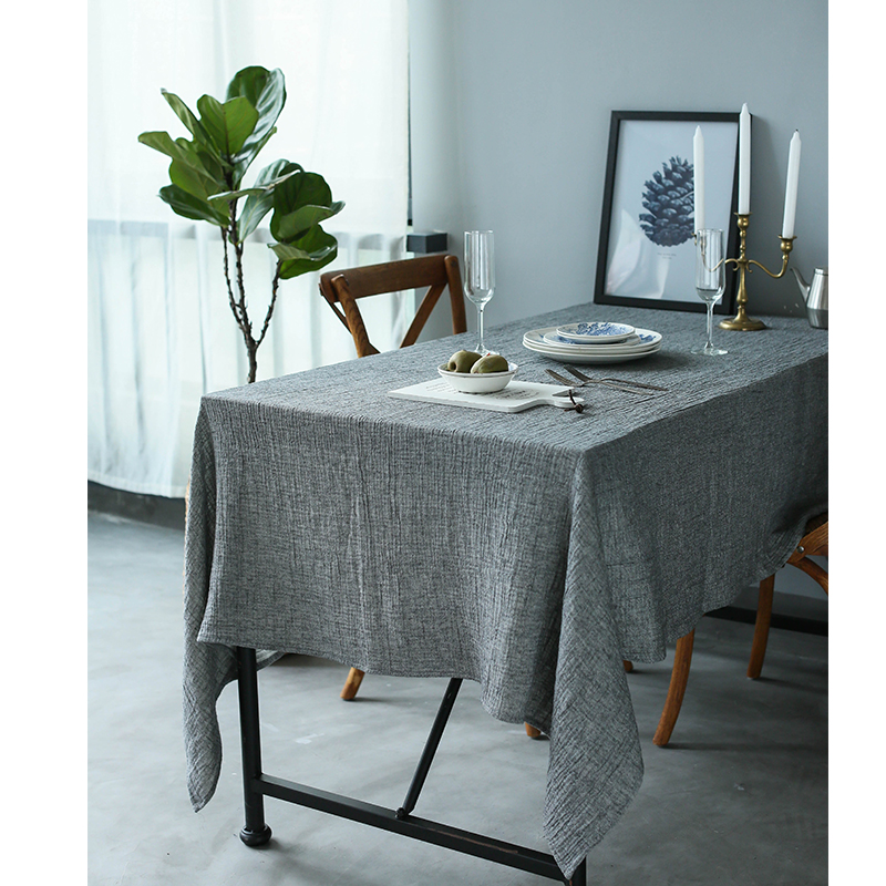 MOMO˙S casual linen cotton natural wrinkle yarn-dyed double-layer gray tablecloth simple cover cloth customization