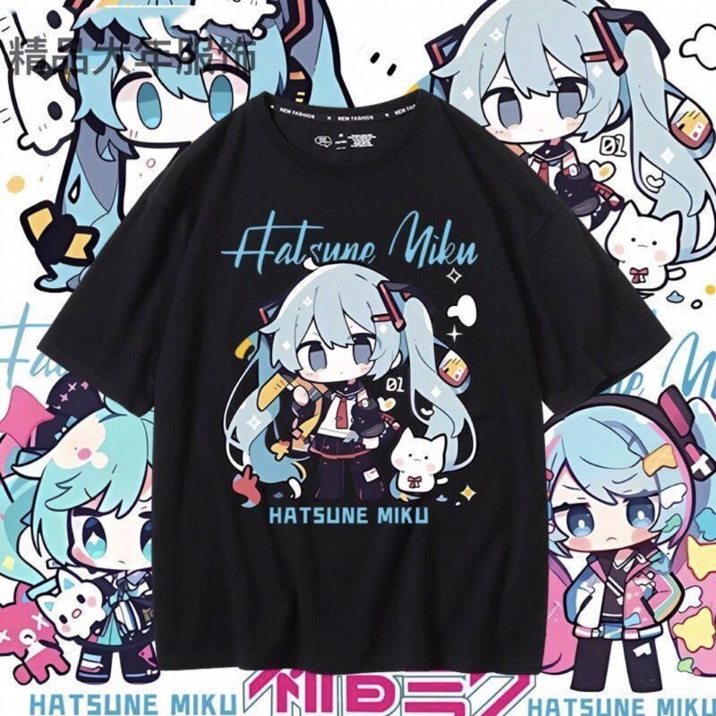 Two-Dimensional Short-Sleeved Hatsune Collaboration Merchandise Miku T-Shirt for Men and Women, Loose-Fitting Student Hong Kong Style Clothing