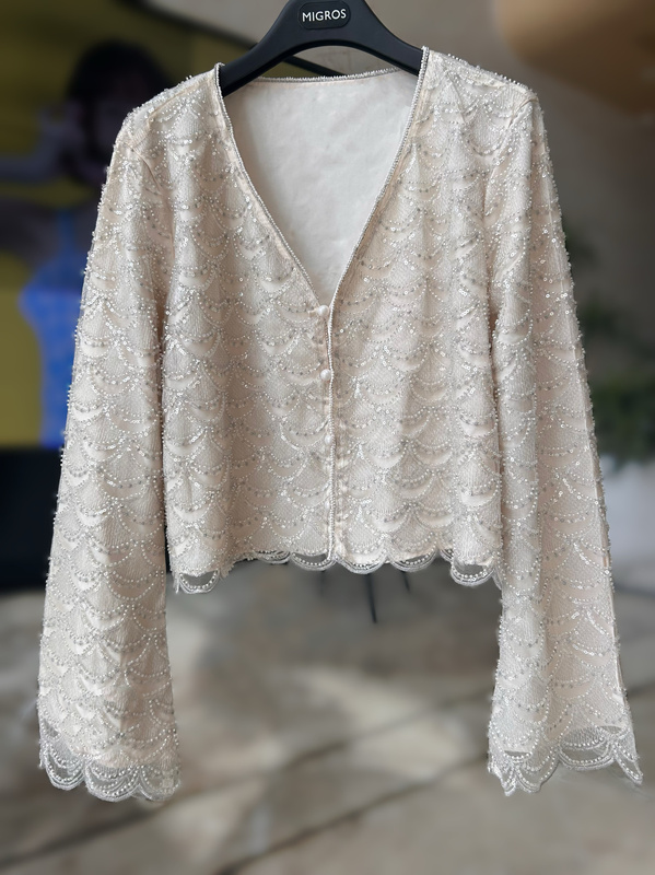 European Style Autumn New Heavy Beaded Fish Scale Sequin Lace Patchwork Long-Sleeve Cardigan Jacket, Socialite Chanel-Style Top